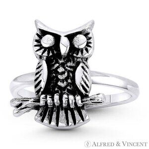 Owl Animal Charm Knowledge & Wisdom Totem Ring in 925 Sterling Silver - Size 5